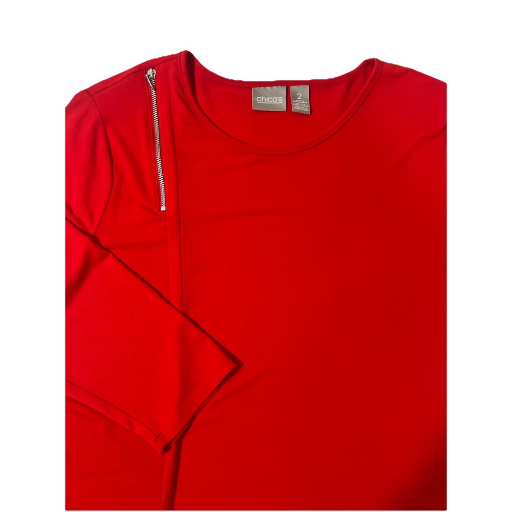 Chico's Red Layered Split Front Tunic‎ Long Sleeve Blouse Top Size 2